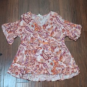 Loralette Colorful Paisley Print Tunic with Ruffle Hem size 20